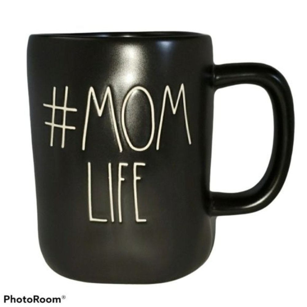 Rae Dunn Cup Mug Black #Mom Life Coffee Tea